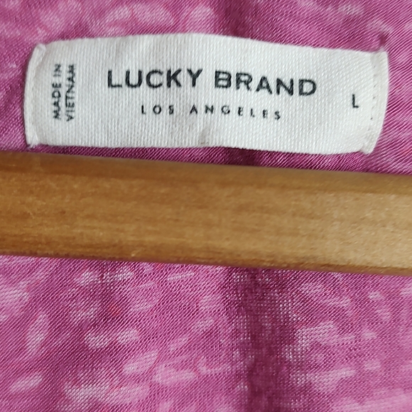 Lucky Brand Pink White Floral Print Top V-neck Short Sleeve Large - Picture 5 of 9